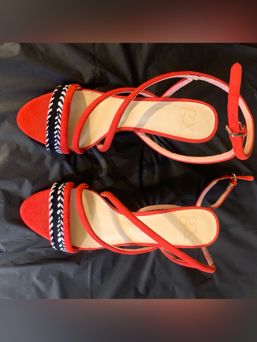 Shoe Dazzle Gwen Stefani Red Strappy Braided-Accent Heels Size 9.5